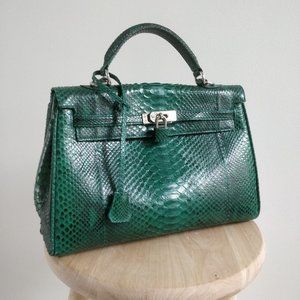 Luxury Genuine Real Python Snakeskin Kelly Style Custom Made Bag Purse